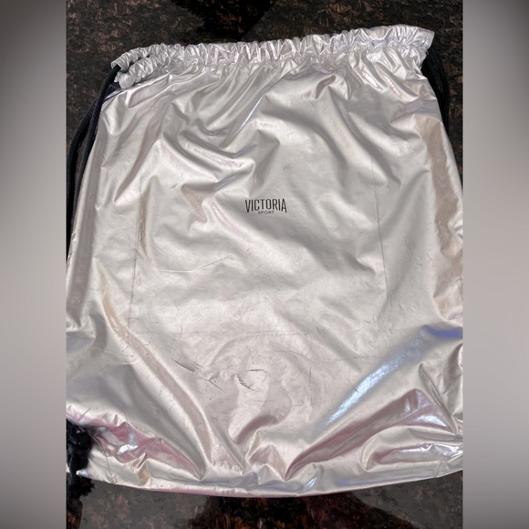 Victoria’s Secret Victoria Sport Silver Metallic Drawstring Knapsack/Backpack - Picture 2 of 9